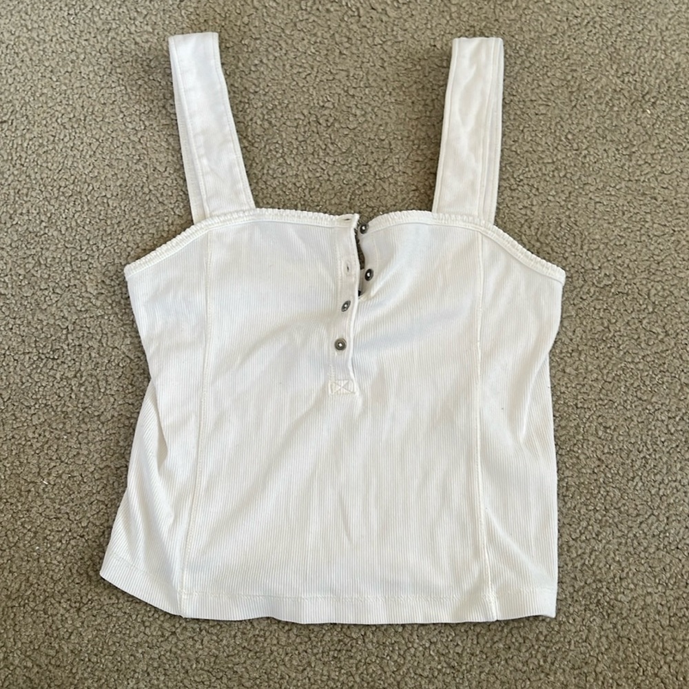 Abercrombie & Fitch White Button Crop Top